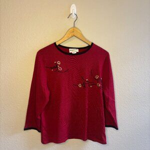 Red Silk Blend Pendleton Floral Embroidered Sweater
